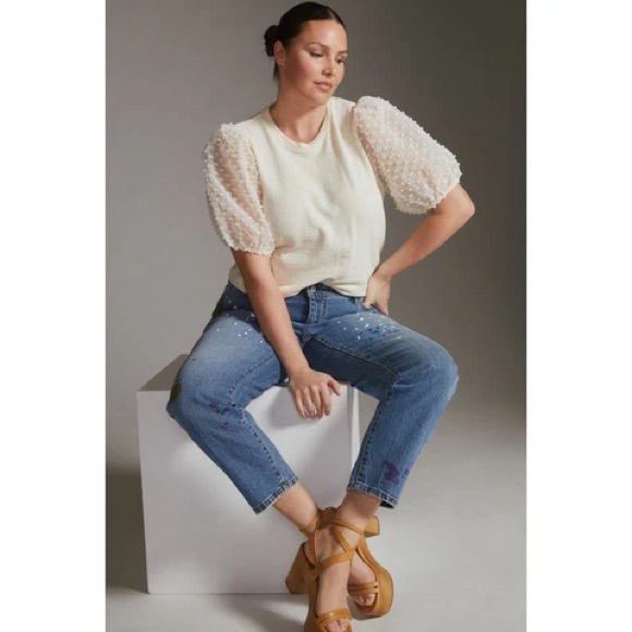 MAEVE x ANTHROPOLOGIE Woven Puff-Sleeve Top in Ivory - Picture 3 of 5